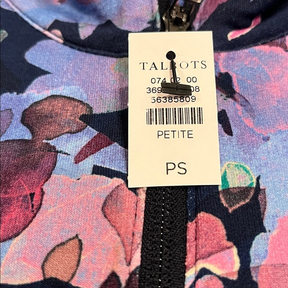 NWT Talbots Navy and Pink Floral Quarter-Zip Pullover. Size Petite Small - Picture 3 of 15